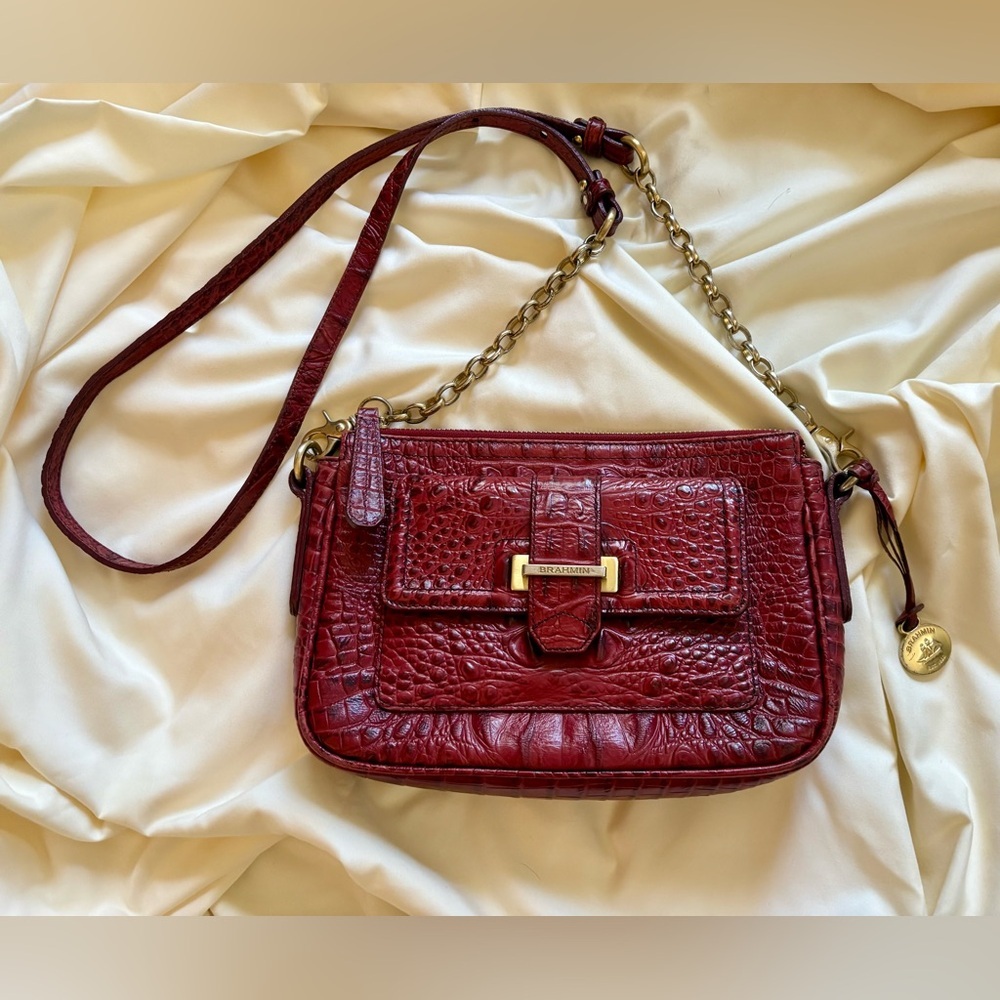 Brahmin Red Leather Crossbody Bag with Gold Hardware
